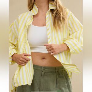 Aerie Yellow and White Striped Shirt Size XL, NWT